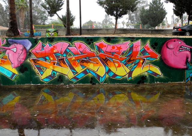 Izzy flanked by a herd of elephants.